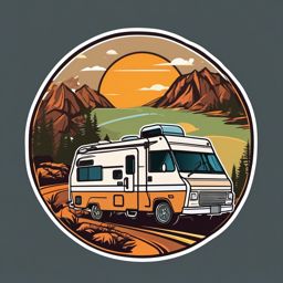 RV Camping Sticker - Outdoor road trip, ,vector color sticker art,minimal