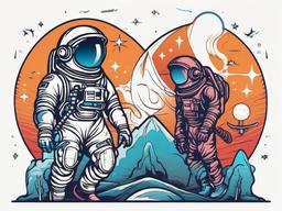 Astronaut and Alien Tattoo - Cosmic adventure portrayed through an astronaut and alien duo tattoo.  simple color tattoo,vector style,white background