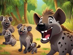 Hyena Cartoon - Cartoon of hyena laughing with friends  