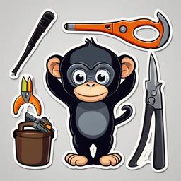 Chimpanzee cartoon - intelligent primate with tools  cartoon sticker style