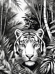 drawing of a tiger in the jungle  minimal rough sketch scribbles,doodles,black and white