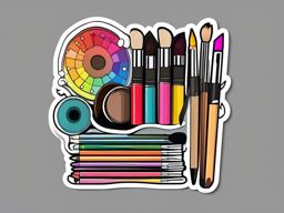 Palette and Art Supplies Sticker - Artist's palette surrounded by various art supplies, ,vector color sticker art,minimal