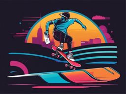 Skatepark Skateboarding Clipart - A skateboarder mastering tricks in a skatepark.  color vector clipart, minimal style