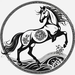 Chinese Horse Tattoo - Celebrate Chinese symbolism with a horse tattoo, capturing the attributes associated with the Chinese zodiac sign and the cultural significance of horses.  simple tattoo,minimalist,white background