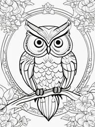 Owl Coloring Pages - Owl with a bug  simple coloring pages