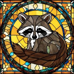 Raccoon Stained Glass - Capture the mischievous charm of raccoons with stained glass art, featuring these masked creatures in vibrant and whimsical designs.  