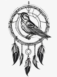 Bird Dream Catcher Tattoo - Tattoo combining a dream catcher with bird motifs.  simple vector tattoo,minimalist,white background