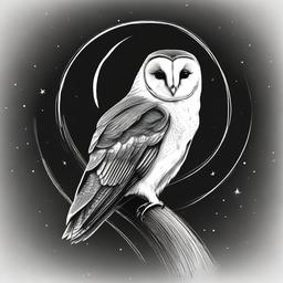 drawing of a barn owl in the moonlight  minimal rough sketch scribbles,doodles,black and white