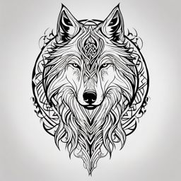 Norse Wolf Tattoo,wolf tattoo inspired by Norse mythology, symbol of the untamable and inevitable forces. , tattoo design, white clean background