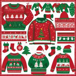 Ugly Christmas sweater party clipart  simple, 2d flat