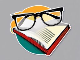 Book and Glasses Sticker - Reading glasses on an open book, ,vector color sticker art,minimal