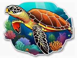 Coral Reef and Sea Turtle Emoji Sticker - Gentle giant navigating vibrant waters, , sticker vector art, minimalist design