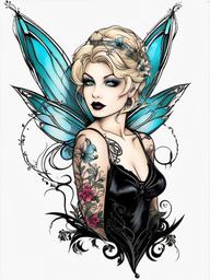 gothic tinkerbell tattoo designs  simple color tattoo,white background