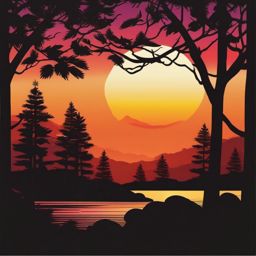 Sunset through trees sticker- Silhouetted beauty, , sticker vector art, minimalist design