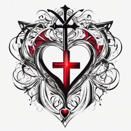 Heart and cross tattoo, Heart intersected by a cross, symbolizing the fusion of love and faith. , tattoo color art, clean white background