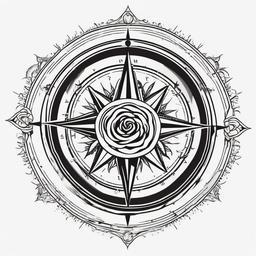 Compass and Rose Tattoo Design - Compass tattoo with a detailed rose.  simple vector tattoo,minimalist,white background