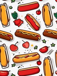 Hot Dog Sticker - Enjoy a classic hot dog, topped with mustard and ketchup, in a soft bun, , sticker vector art, minimalist design