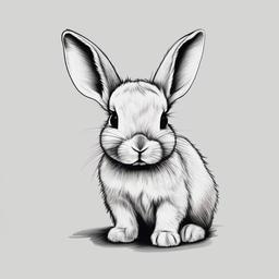 drawing of a baby bunny  minimal rough sketch scribbles,doodles,black and white