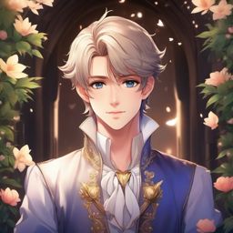 Charming prince in a fairy tale kingdom.  front facing ,centered portrait shot, cute anime color style, pfp, full face visible