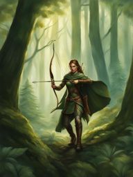 elven ranger tracking through the forest - paint an elven ranger tracking through a lush forest, at one with nature and skilled with a bow. 