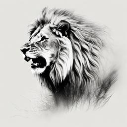 drawing of a lion in tundra  minimal rough sketch scribbles,doodles,black and white