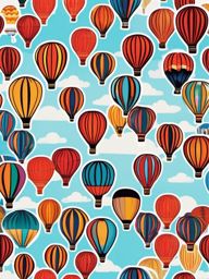 Hot Air Balloon Festival Sticker - Festive hot air balloons gathered in the sky, ,vector color sticker art,minimal