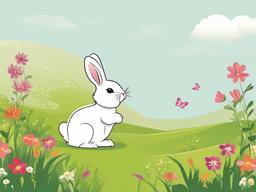 Rabbit clipart - cute bunny hopping through a meadow  color,minimalist,vector clipart