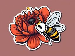 Bee with Flower Sticker - Bee hovering near a blooming flower, ,vector color sticker art,minimal