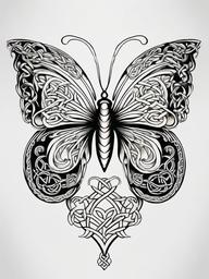 celtic butterfly tattoo  simple color tattoo, minimal, white background