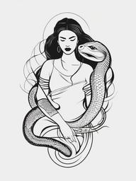 Tattoo Woman Snake - Tattoo featuring a woman and snake motif.  simple vector tattoo,minimalist,white background