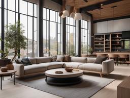 In the loft, Japandi interior design incorporates open spaces, functional furniture, and calming colors that create a harmonious and inviting living area.  