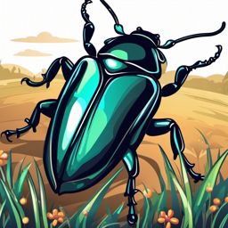 Beetle Clip Art - Shiny beetle exploring the ground,  color vector clipart, minimal style