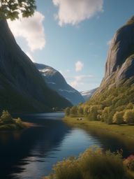 Nordic Fjord Landscape - A Nordic fjord landscape with steep cliffs and a tranquil lake  8k, hyper realistic, cinematic