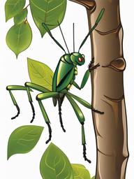 Bug clipart - Stick insect blending into branches.  vector style illustration, white background