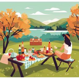 Picnic with a View clipart - Enjoying a picnic with a scenic view, ,vector color clipart,minimal