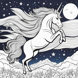 unicorn coloring pages - adventurous unicorn soaring through a starry night sky, its wings of light guiding it among the constellations. 