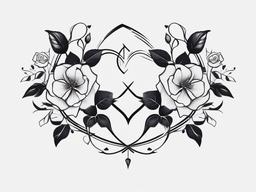 Ivy & Rose Tattoo - Fusion symbol of loyalty and passionate love  minimal tattoo design,white background