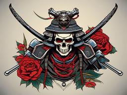 samurai skeleton tattoo  simple vector color tattoo