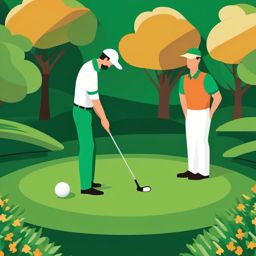 Golf Course Putting Green Clipart - A golfer putting on a well-manicured green.  color vector clipart, minimal style