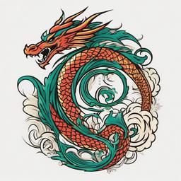 Hawaiian Dragon Tattoo - Combine mythical elements with Hawaiian vibes in a tattoo featuring a dragon inspired by the islands.  simple vector color tattoo,minmal,white background