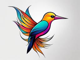 Bird Of Paradise Bird Tattoo - Colorful bird in paradise  minimalist tattoo design, white background