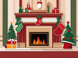 Christmas stocking hanging by the fireplace clipart  simple, 2d flat