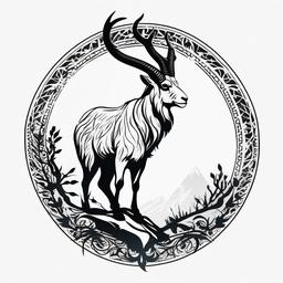 Markhor Tattoo - A tattoo featuring the markhor, a wild goat species native to South and Central Asia.  simple color tattoo design,white background