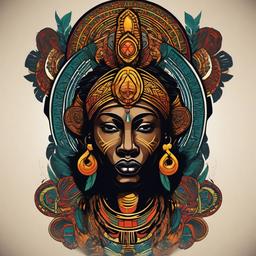 African God Tattoo-Bold and dynamic tattoo featuring an African deity, capturing themes of African spirituality and cultural identity.  simple color vector tattoo