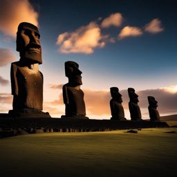 easter island, chile - create a scene showcasing the enigmatic moai statues of easter island, standing silently beneath the stars. 