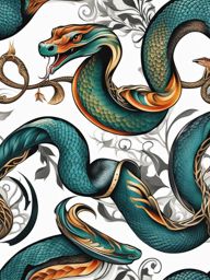 Snake and tattoo, Tattoos that combine snake imagery with other tattoo elements. colors, tattoo patterns, clean white background