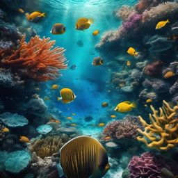 Surreal underwater world top view, photo realistic background, hyper detail, high resolution
