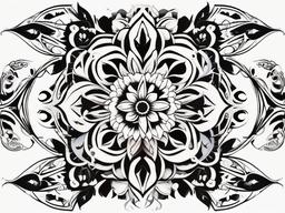 Flower Tribal Tattoo - Tribal-inspired tattoo featuring intricate floral patterns.  simple color tattoo,minimalist,white background