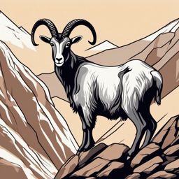 Mountain Goat Clip Art - Mountain goat on rocky terrain,  color vector clipart, minimal style