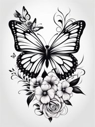 Butterfly flower tattoo,Combining butterflies and floral elements in tattoos. tattoo design, white background